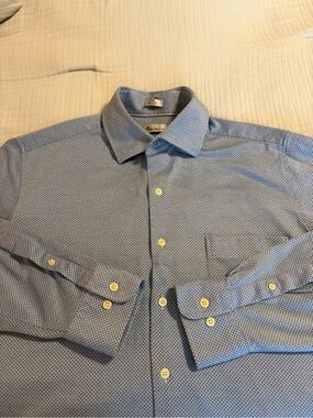 Peter Millar Men’s Premium Cotton Light Blue Micro-Dot Dress Shirt Sz L